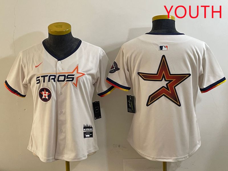 Youth Houston Astros Blank Cream Three generations Joint Name 2025 Nike MLB Jersey style 41014
